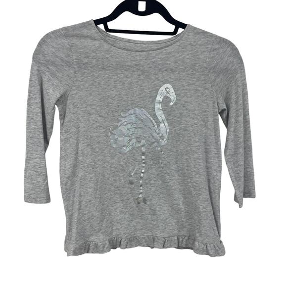 Lilly Pulitzer Long Sleeve Ruffle Gray Silver Flamingo Graphic Tee Girls Large - Picture 1 of 7